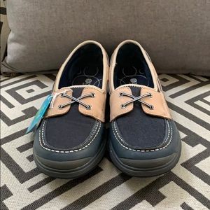 Blue Denim and tan loafer